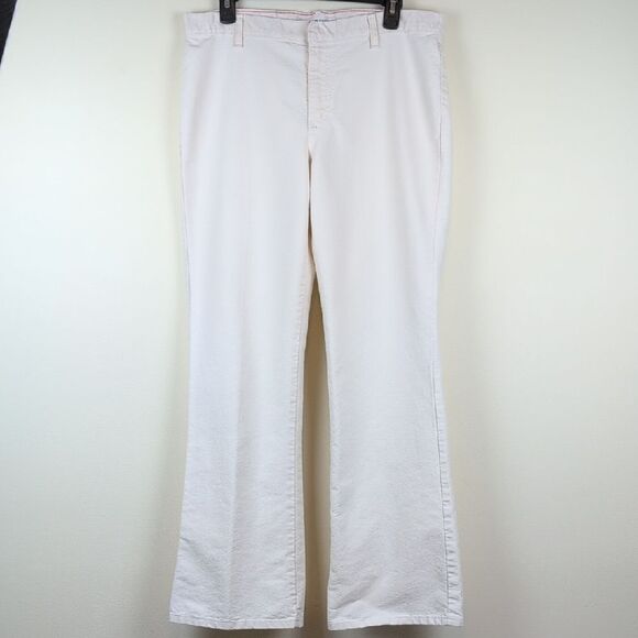 Vintage Tommy Hilfiger Cream Denim Flare Wide Leg Jeans with Mid-Rise Waist Y2K - Picture 1 of 11